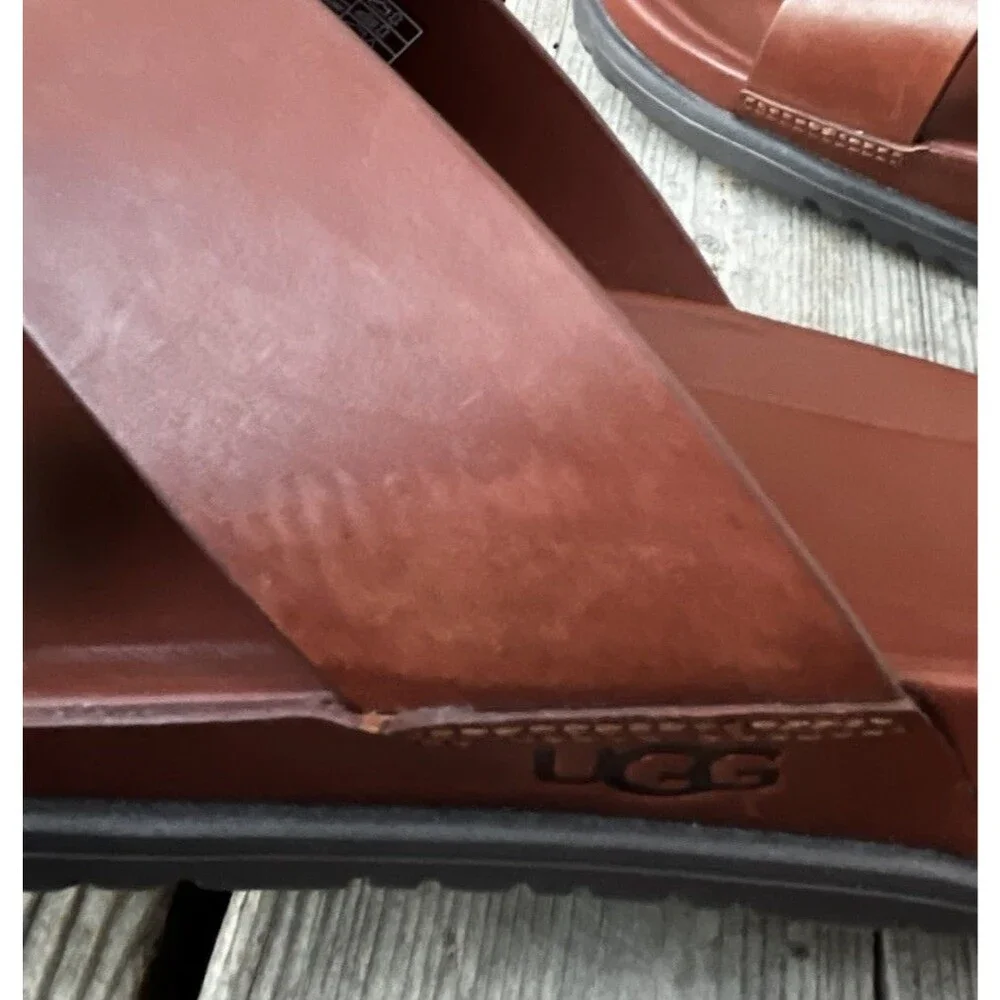 UGG Wainscott Men's 13 Slide Sandals Brown Leather 1117476